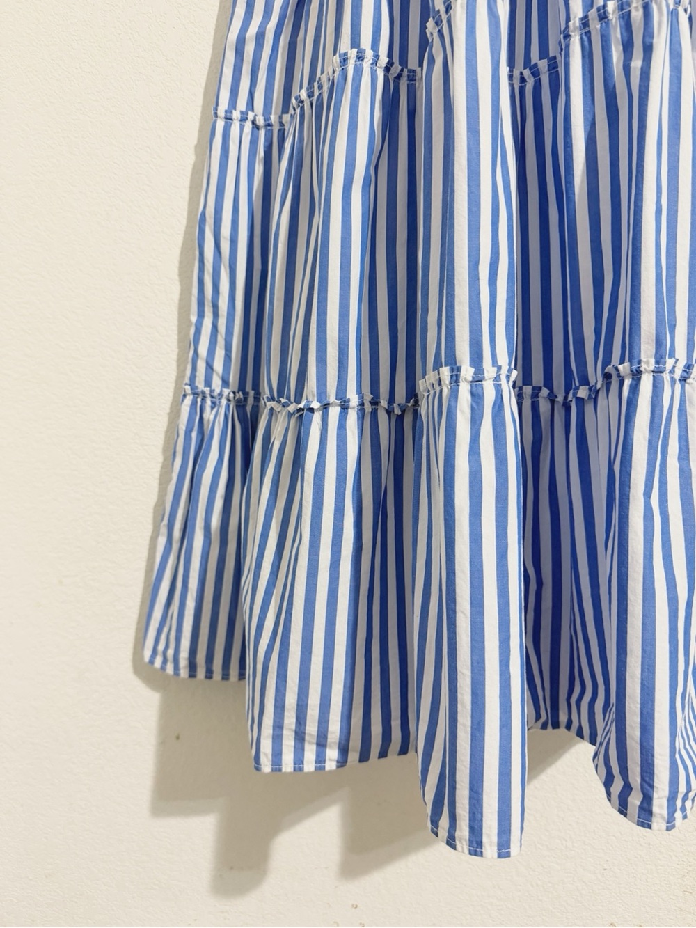 Quince 100% Organic Cotton Poplin Smocked Midi Dress in Azure Stripe Blue White - Picture 4 of 7